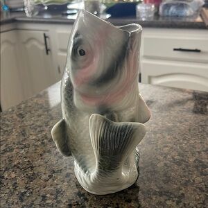 Vintage Ceramic Fish Vase - Pink and Gray